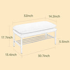 Banc de bout de lit avec étagère, banc de rangement à chaussures rembourré en lin, banc de chambre avec pieds en métal, 136 kg