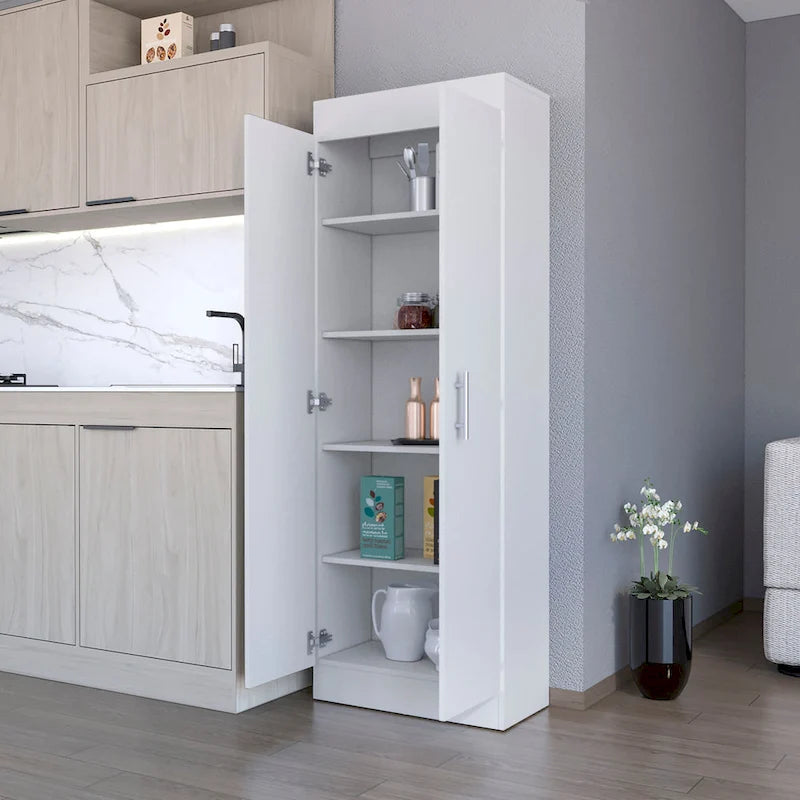 Armoire de rangement à 5 étagères, blanche, pour garde-manger