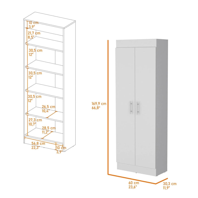 Armoire de rangement à 5 étagères, blanche, pour garde-manger