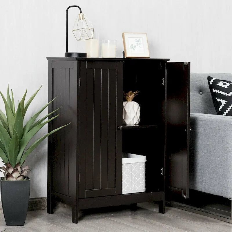 Gymax Armoire de rangement de salle de bain à double porte Meuble de cuisine pour chaussures