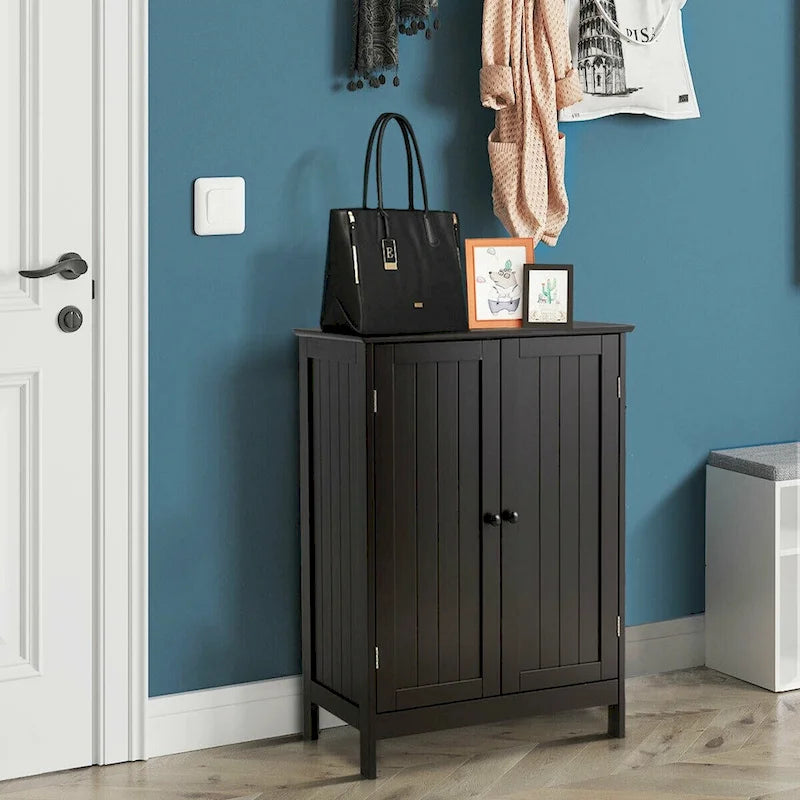 Gymax Armoire de rangement de salle de bain à double porte Meuble de cuisine pour chaussures