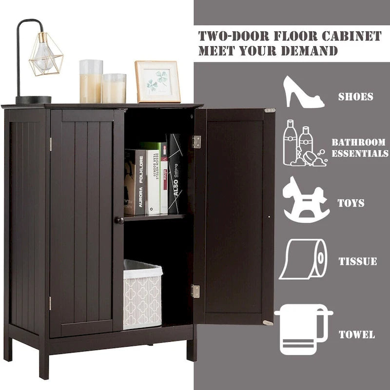 Gymax Armoire de rangement de salle de bain à double porte Meuble de cuisine pour chaussures