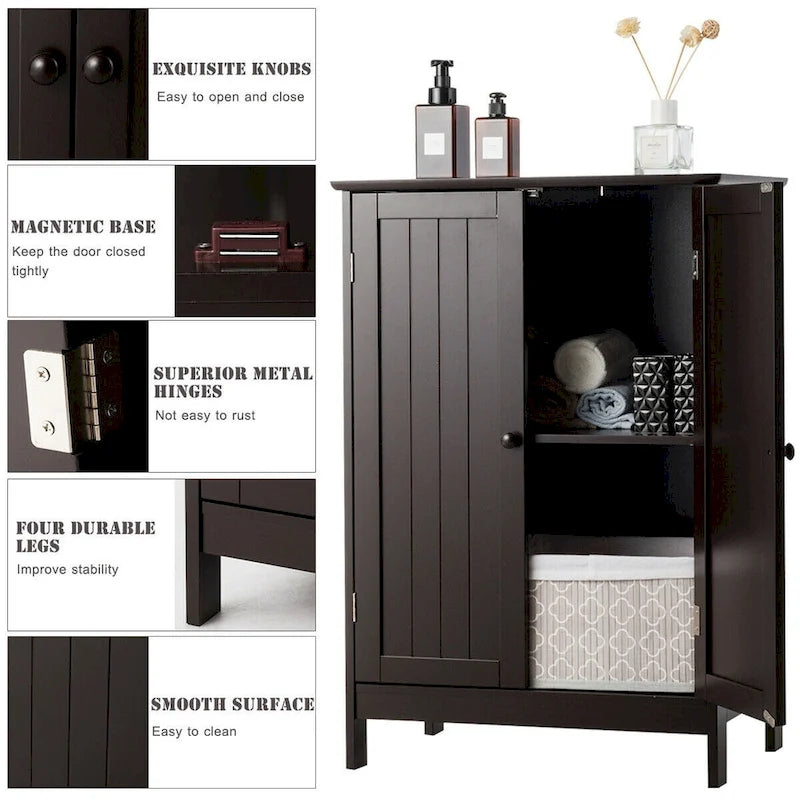 Gymax Armoire de rangement de salle de bain à double porte Meuble de cuisine pour chaussures