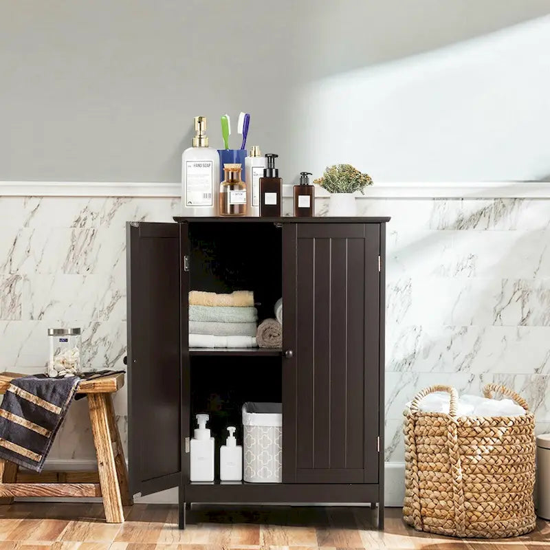 Gymax Armoire de rangement de salle de bain à double porte Meuble de cuisine pour chaussures