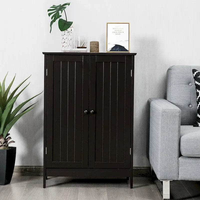 Gymax Armoire de rangement de salle de bain à double porte Meuble de cuisine pour chaussures