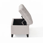 Banc de rangement ottoman, assise de 127 cm, tissu gris capitonné