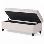 Banc de rangement ottoman, assise de 127 cm, tissu gris capitonné