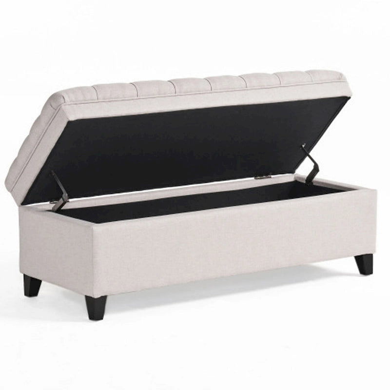 Banc de rangement ottoman, assise de 127 cm, tissu gris capitonné