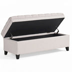 Banc de rangement ottoman, assise de 127 cm, tissu gris capitonné