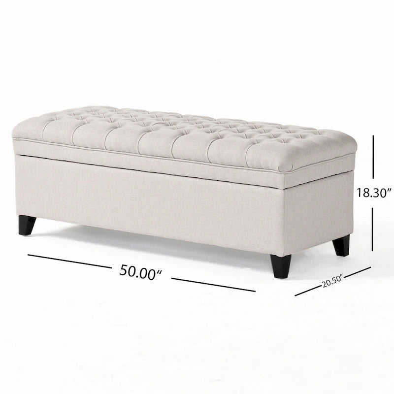 Banc de rangement ottoman, assise de 127 cm, tissu gris capitonné