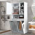 Meuble de rangement haut de salle de bain avec portes et étagère, meuble de salle de bain autoportant, panier à linge inclinable