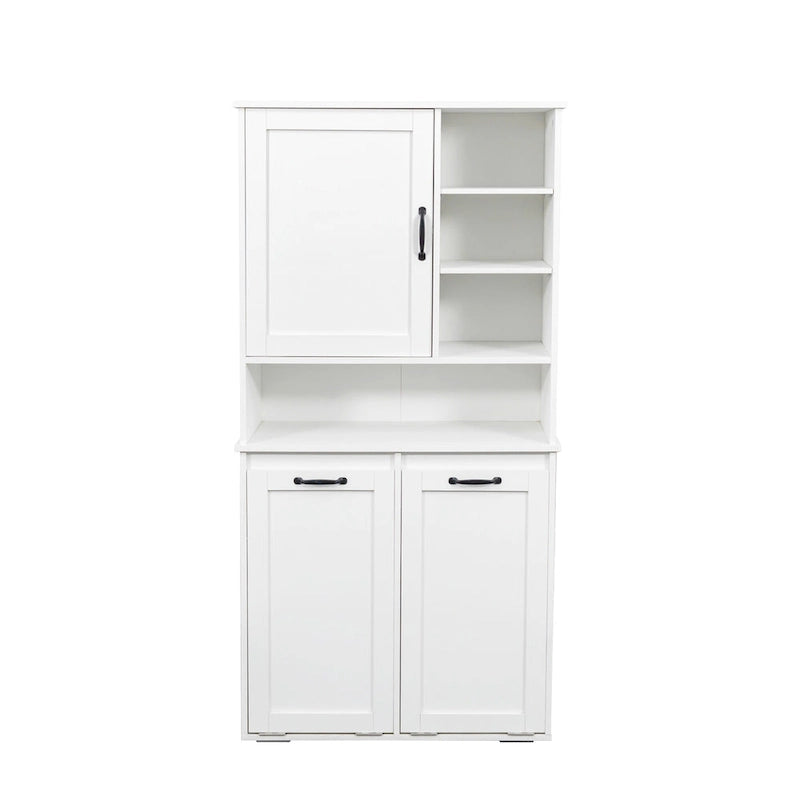 Meuble de rangement haut de salle de bain avec portes et étagère, meuble de salle de bain autoportant, panier à linge inclinable