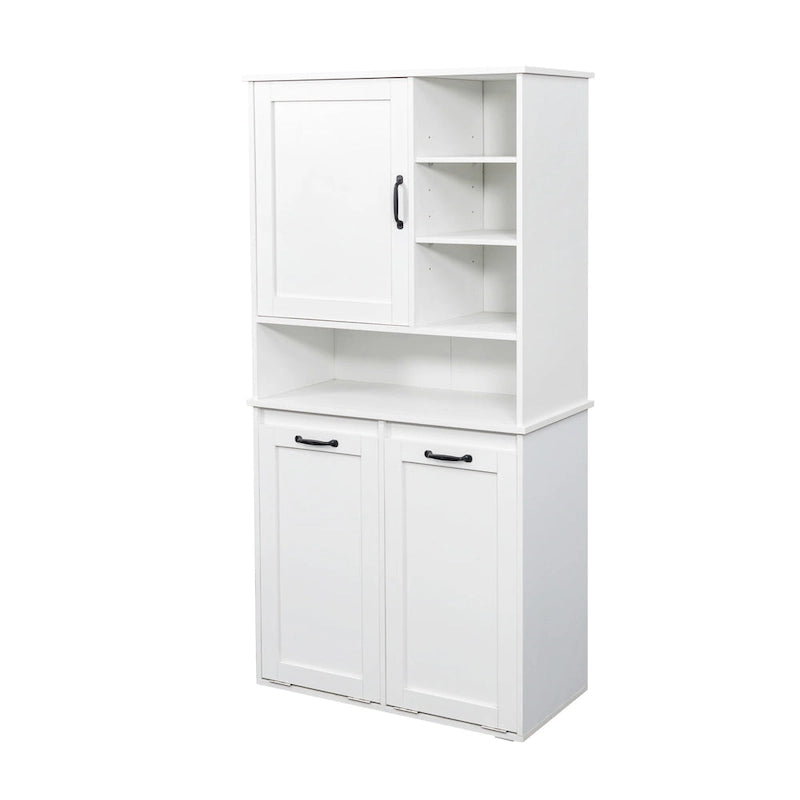 Meuble de rangement haut de salle de bain avec portes et étagère, meuble de salle de bain autoportant, panier à linge inclinable