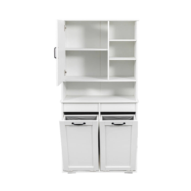 Meuble de rangement haut de salle de bain avec portes et étagère, meuble de salle de bain autoportant, panier à linge inclinable