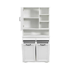 Meuble de rangement haut de salle de bain avec portes et étagère, meuble de salle de bain autoportant, panier à linge inclinable