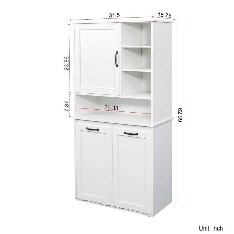 Meuble de rangement haut de salle de bain avec portes et étagère, meuble de salle de bain autoportant, panier à linge inclinable