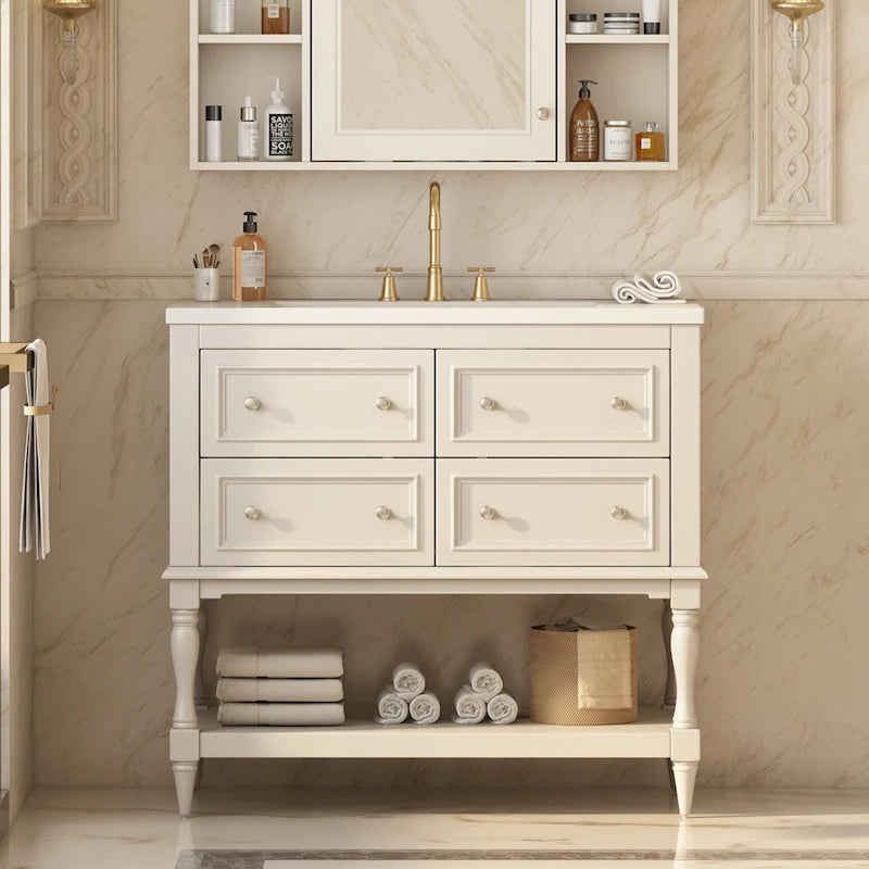 Ensemble Meuble-lavabo de salle de bain 36 pouces avec évier, évier en céramique sous plan, meuble-lavabo autoportant avec 4 tiroirs
