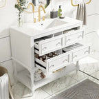 Ensemble Meuble-lavabo de salle de bain 36 pouces avec évier, évier en céramique sous plan, meuble-lavabo autoportant avec 4 tiroirs