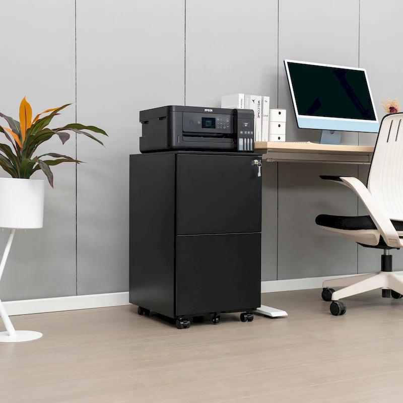 Classeur de bureau roulant à 2 tiroirs avec serrure, avec roues anti-basculement