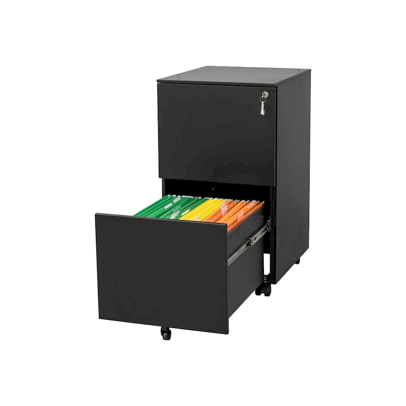 Classeur de bureau roulant à 2 tiroirs avec serrure, avec roues anti-basculement