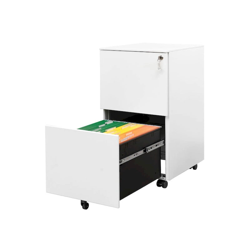 Classeur de bureau roulant à 2 tiroirs avec serrure, avec roues anti-basculement