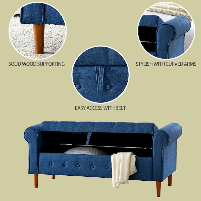 Banc de rangement capitonné 62 po à 2 places