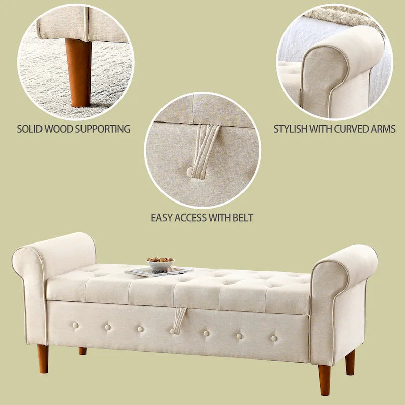 Banc de rangement capitonné 62 po à 2 places