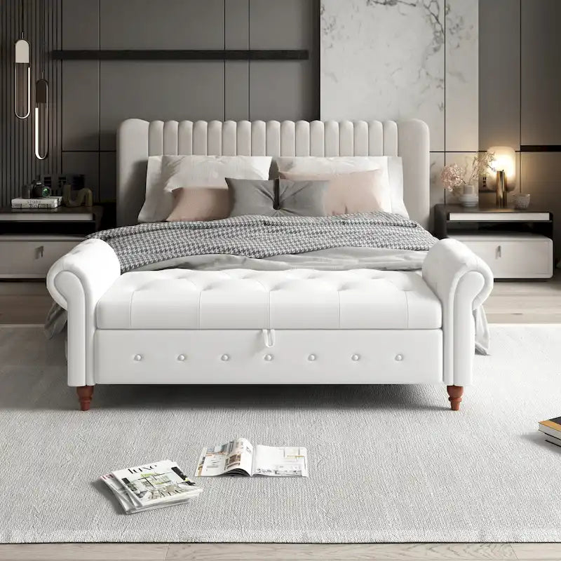Banc de lit 63 po en tissu crème