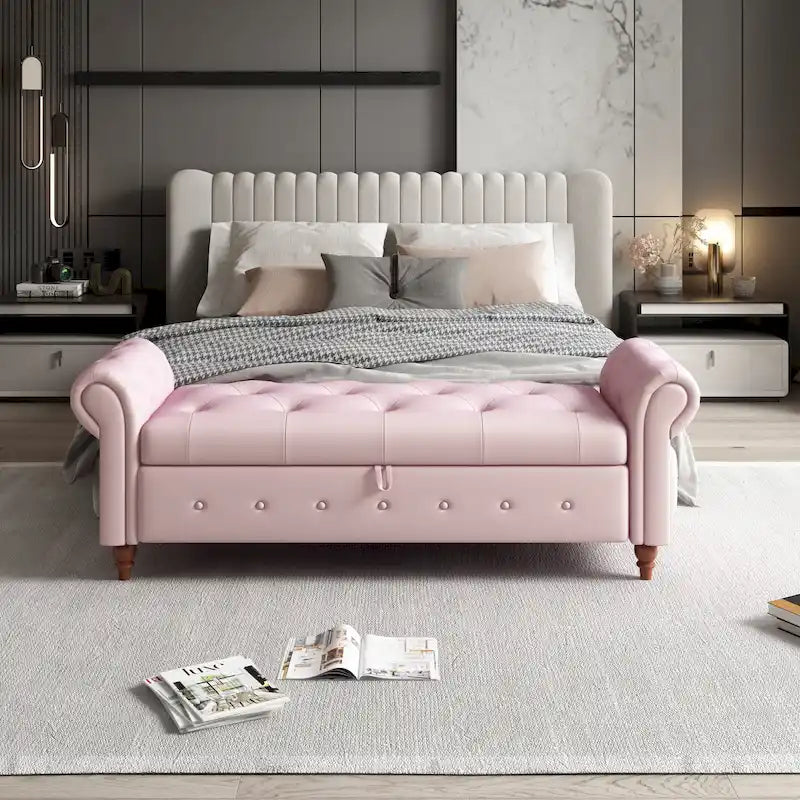 Banc de lit 63 po en tissu crème