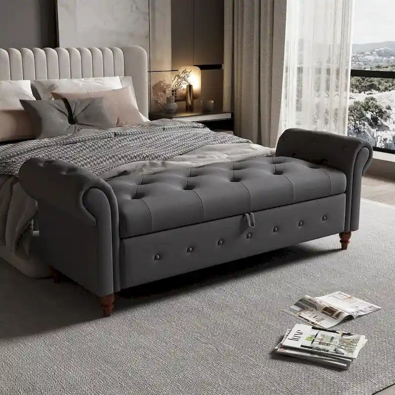 Banc de lit 63 po en tissu crème