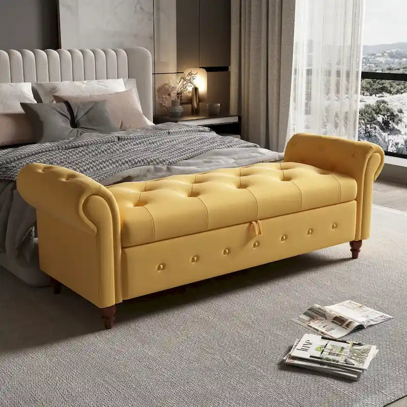 Banc de lit 63 po en tissu crème