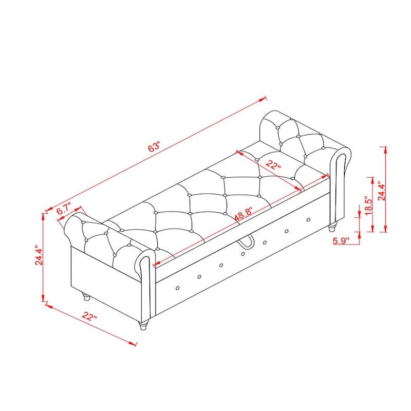 Banc de lit 63 po en tissu crème