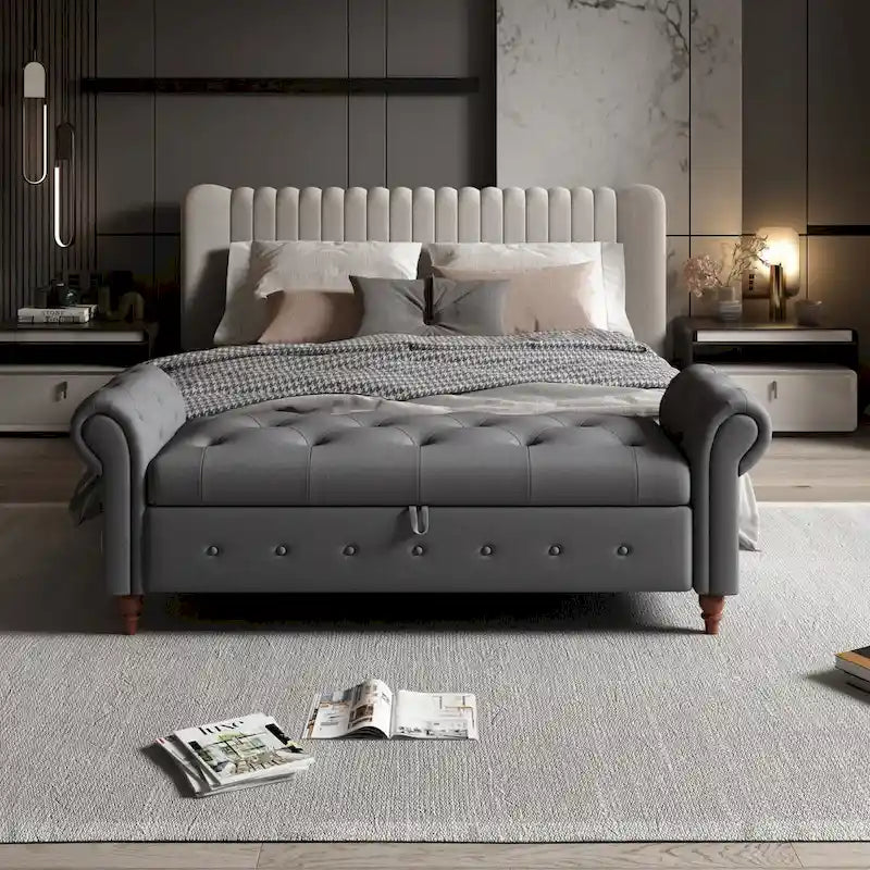 Banc de lit 63 po en tissu crème