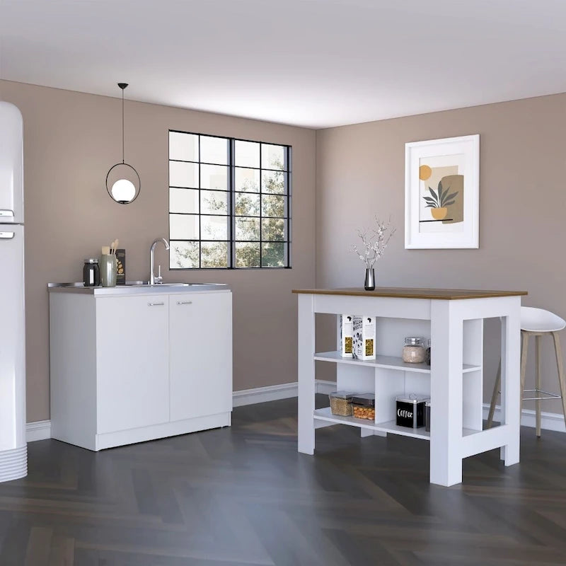 TUHOME Phoenix 2-Piece Kitchen Set with Kitchen Island and Utility Sink Cabinet - N/A