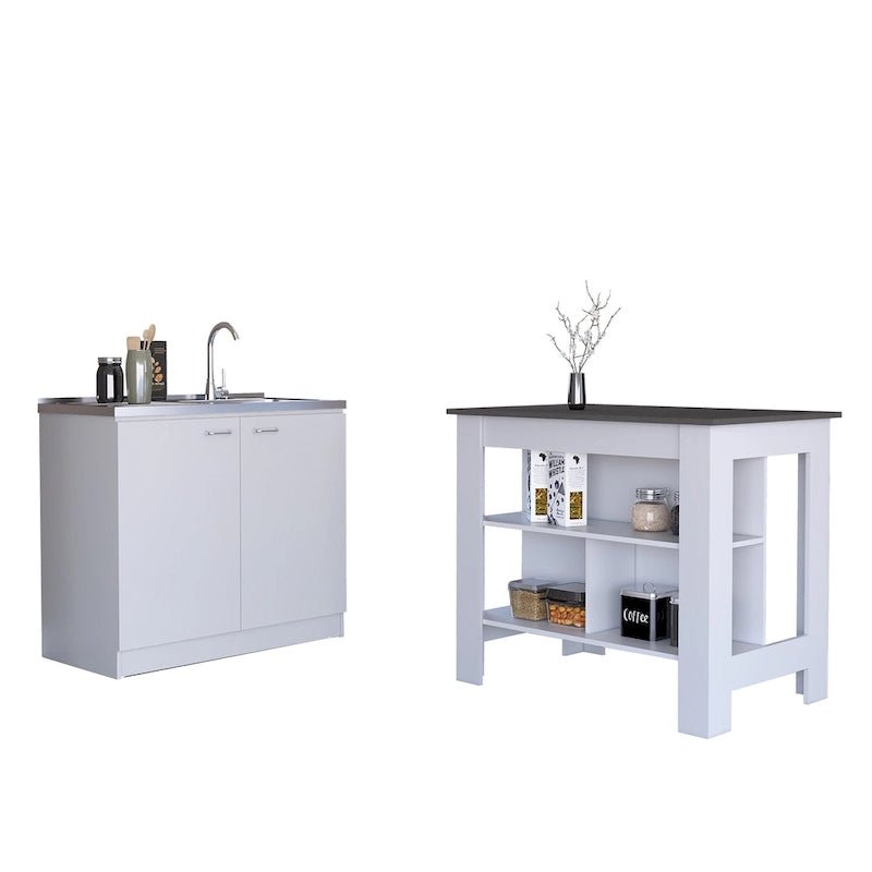 Ensemble de cuisine 2 pièces avec îlot de cuisine et meuble évier de service - S/O
