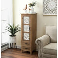 Meuble de rangement étroit blanc et bois marron avec 2 tiroirs et 1 porte – 122,7 cm de hauteur