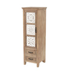 Meuble de rangement étroit blanc et bois marron avec 2 tiroirs et 1 porte – 122,7 cm de hauteur