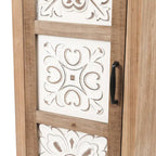 Meuble de rangement étroit blanc et bois marron avec 2 tiroirs et 1 porte – 122,7 cm de hauteur