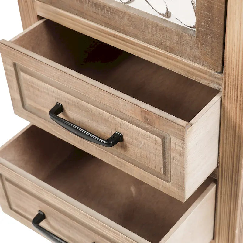 Meuble de rangement étroit blanc et bois marron avec 2 tiroirs et 1 porte – 122,7 cm de hauteur