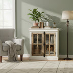 StyleCraft Tucker Two Tone Cabinet with Tempered Glass Window Pane Doors