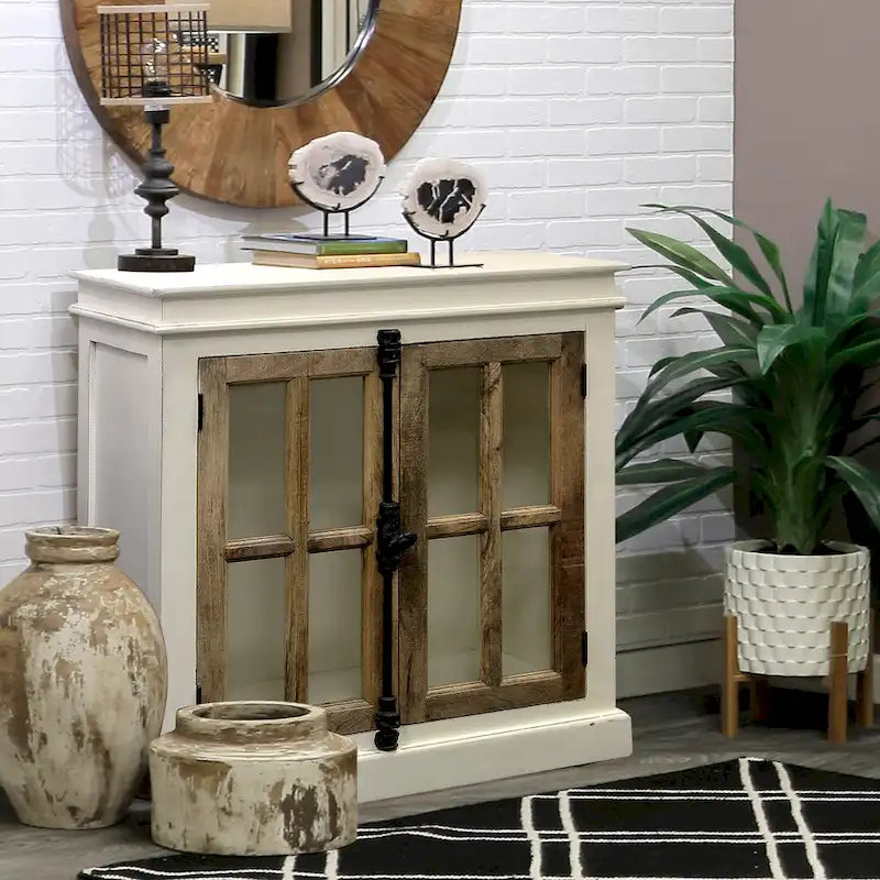 Meuble deux tons avec portes vitrées en verre trempé