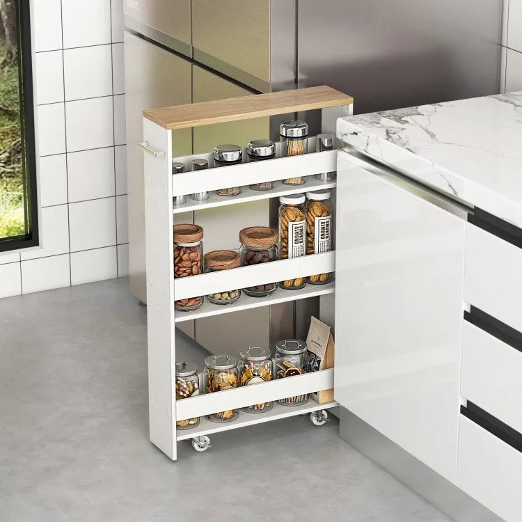 Chariot de rangement étroit à roulettes avec étagères pour la cuisine et la salle de bain