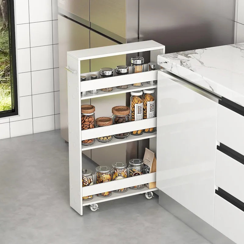 Chariot de rangement étroit à roulettes avec étagères pour la cuisine et la salle de bain