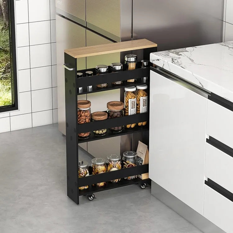 Chariot de rangement étroit à roulettes avec étagères pour la cuisine et la salle de bain