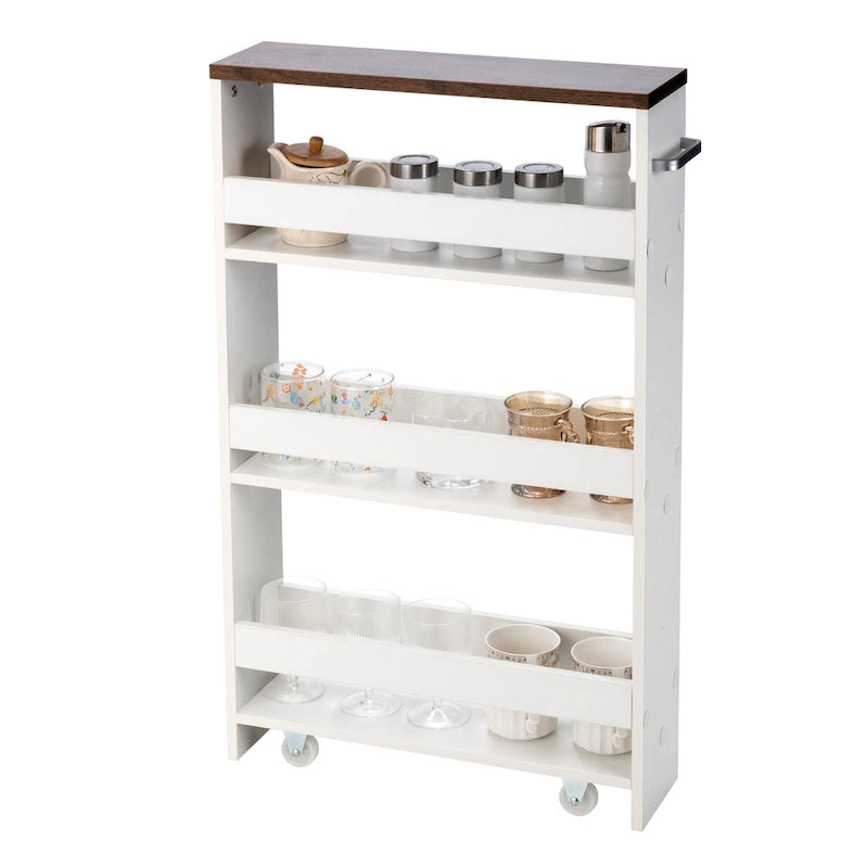 Chariot de rangement étroit à roulettes avec étagères pour la cuisine et la salle de bain