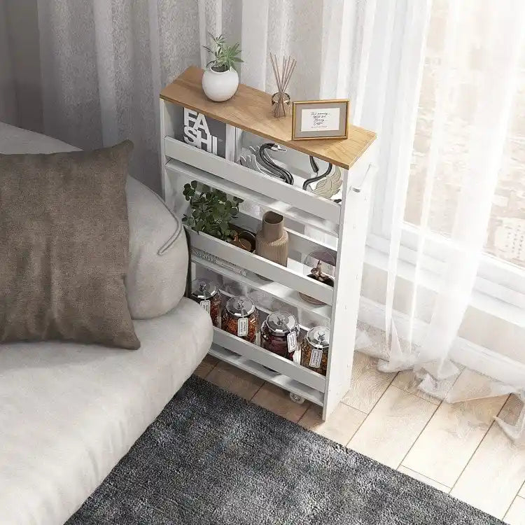 Chariot de rangement étroit à roulettes avec étagères pour la cuisine et la salle de bain