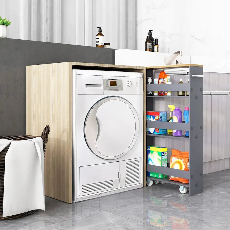 Chariot de rangement étroit à roulettes avec étagères pour la cuisine et la salle de bain