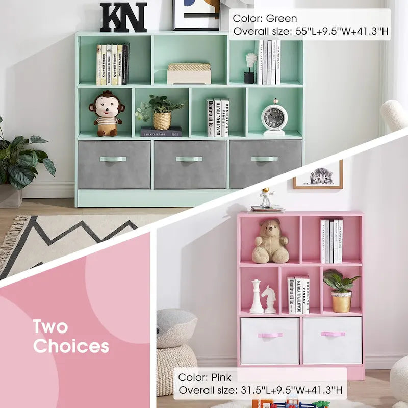 Étagère de rangement à 3 niveaux pour enfants, Meuble de présentation simple en bois pour chambre à coucher