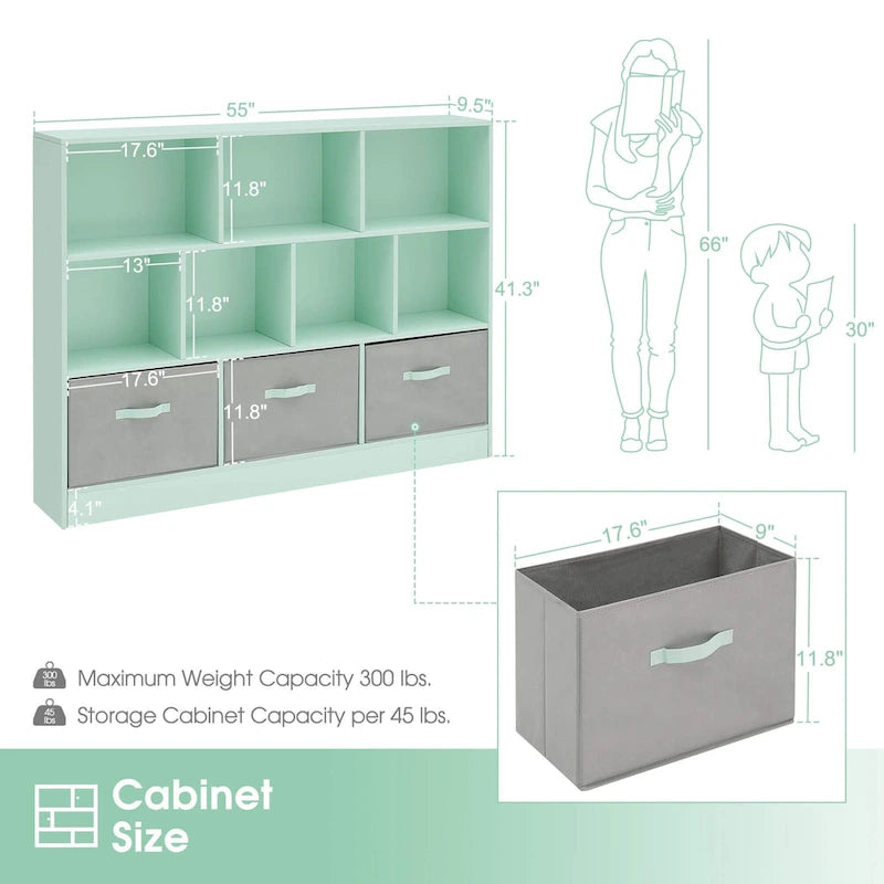 Étagère de rangement à 3 niveaux pour enfants, Meuble de présentation simple en bois pour chambre à coucher