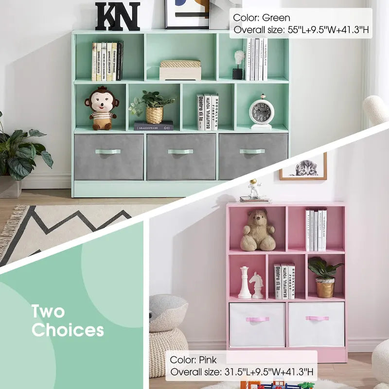 Étagère de rangement à 3 niveaux pour enfants, Meuble de présentation simple en bois pour chambre à coucher
